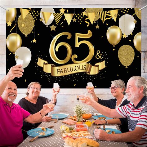 65th Birthday Black Gold Party Decoration Large Fabric Black Gold Sign