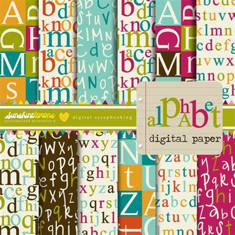 Alphabet Digital Scrapbooking Papers Set Of 12 By Sunshinelemons 350