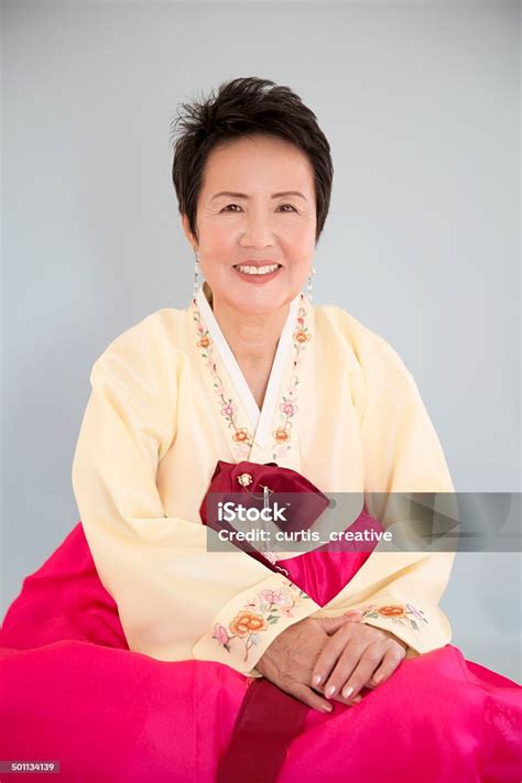 Korean Elderly Woman In Beautiful Dress Stock Photo Download Image