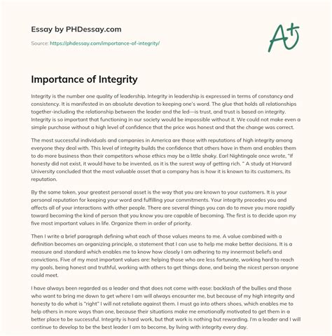 Importance Of Integrity Essay Example 500 Words
