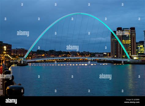 Newcastle Upon Tyne England Uk Gateshead Millennium Bridge Over The