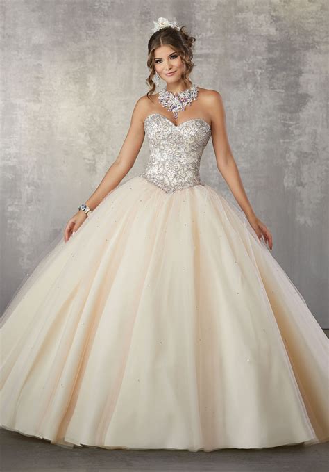 Rhinestone And Crystal Beaded Bodice On A Tulle Ballgown Morilee