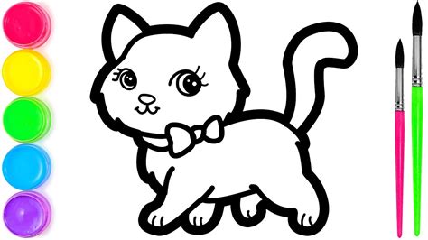 Cara Menggambar Dan Mewarnai Kucing Lucu Warna Warni Untuk Anak Anak