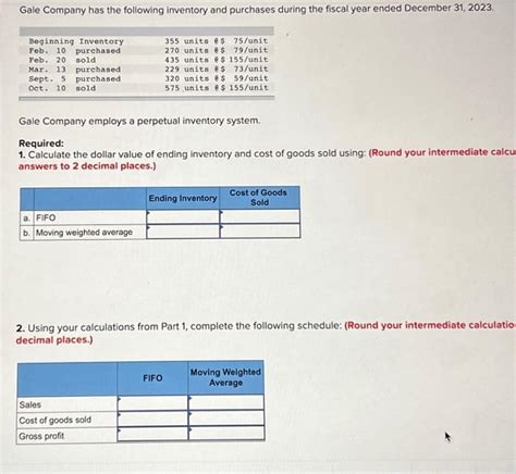 Solved Gale Company Has The Following Inventory And Chegg