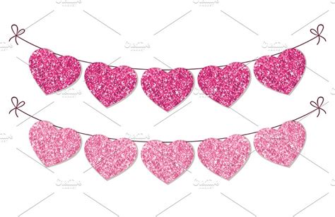 Glitter Hearts Bunting Illustrations Creative Market