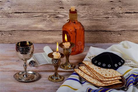 Shabbat Shalom Traditional Jewish Sabbath Matzah And Wine Ritual