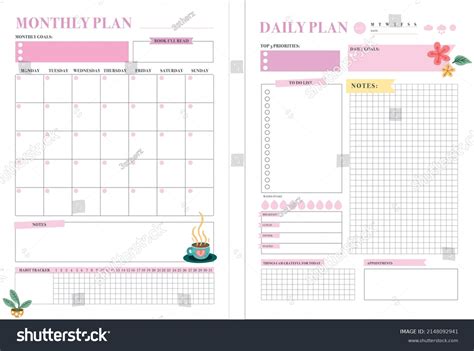 Set Minimalist Planners Daily Monthly Planner Stock Vector Royalty