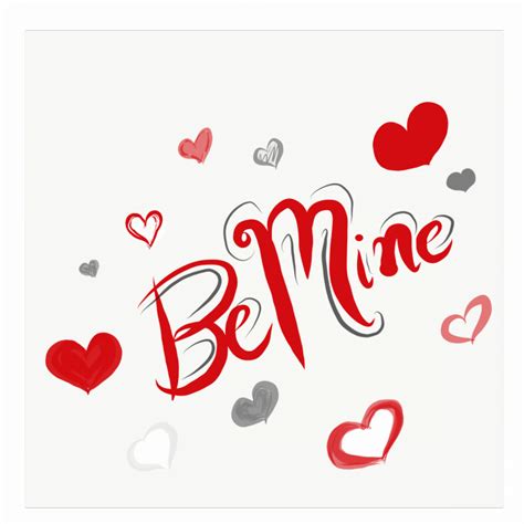 The Word Be Mine Surrounded By Hearts On A White Background With Red