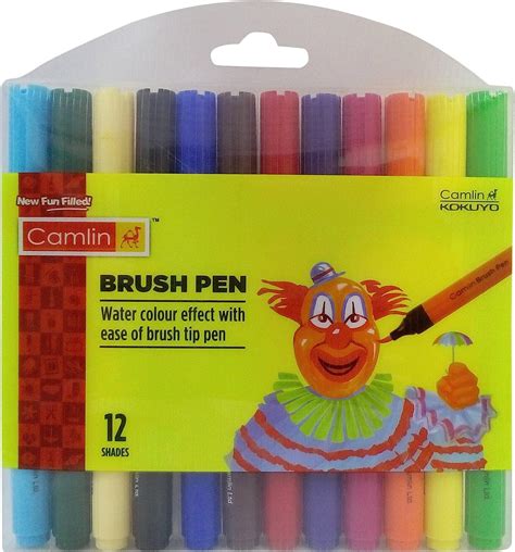 Camlin Kokuyo Brush Pen Assorted 12 Count Pack Uk