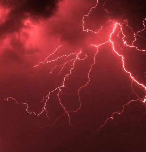 Download Red Lightning Strikes Night Sky Wallpaper