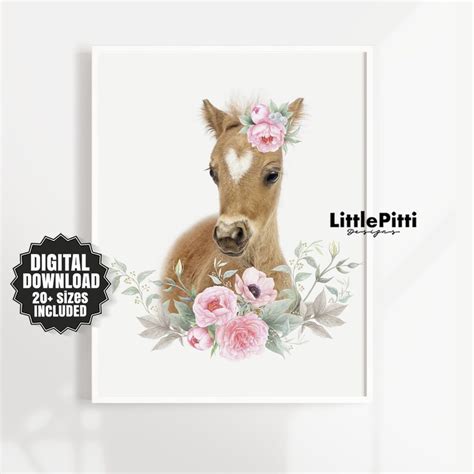 Baby Horse Print With Flower Crown Farm Animal Nursery Decor Etsy