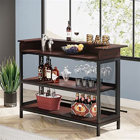 Tribesigns Industrial Home Bar Unit 3 Tier Liquor Bar Table With