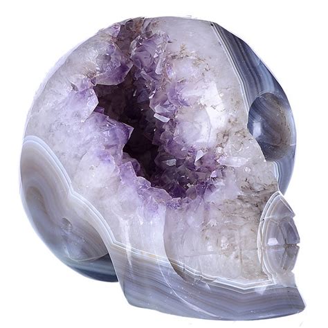Natural Geode Amethyst Carved Human Skull Carving Carved Crystal Skull