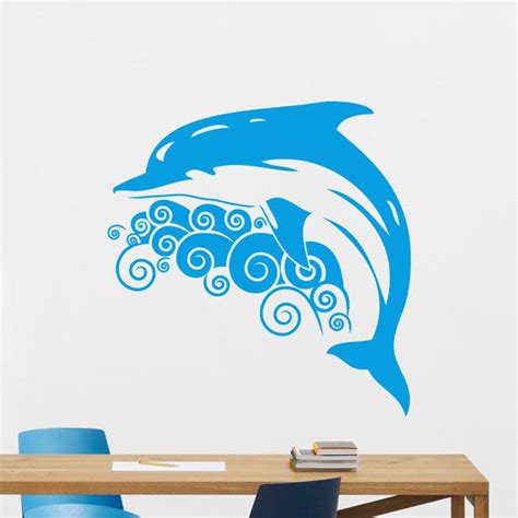 Dolphin Decal Nautical Waves Vinyl Sticker Ocean Marine Wall Art