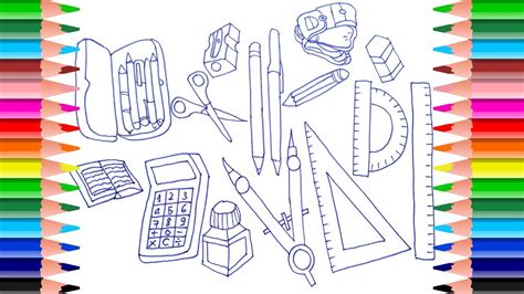 How To Draw School Supplies For Kids Coloring Pages Learning Material