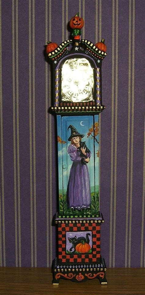 Spooky Halloween Grandfather Clock With Witch Cat