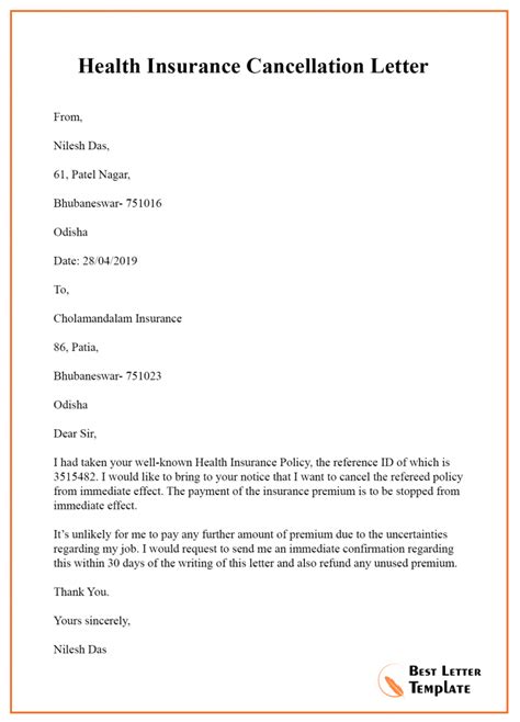 Check spelling or type a new query. Insurance Cancellation Letter Template - Format Sample ...