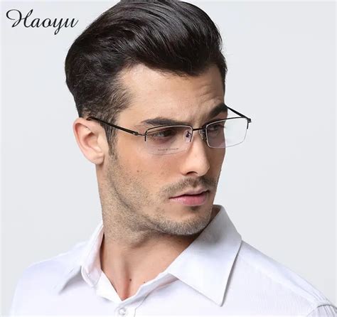 Haoyu Male Big Face Pure Titanium Half Glasses Frame Oculos De Grau Optical Prescription Glasses