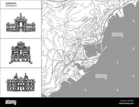 Monaco City Map With Hand Drawn Architecture Icons All Drawigns Map