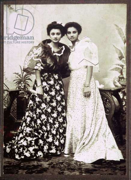 Image Of Two Women In Traditional Filipino Dress Early C20th Bw