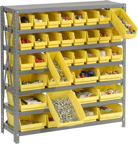 7 Shelf Steel Shelving With 36 4h Plastic Shelf Bins Yellow 36x12x39 Ebay