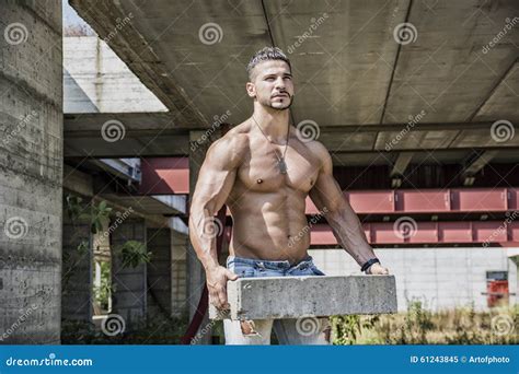 Construction Worker Shirtless With Muscular Stock Image Image Of Biceps Background