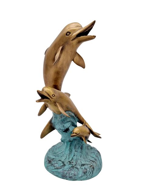 Bronze Sculpture Of Jumping Dolphins Coastal Decor Beluga Golden