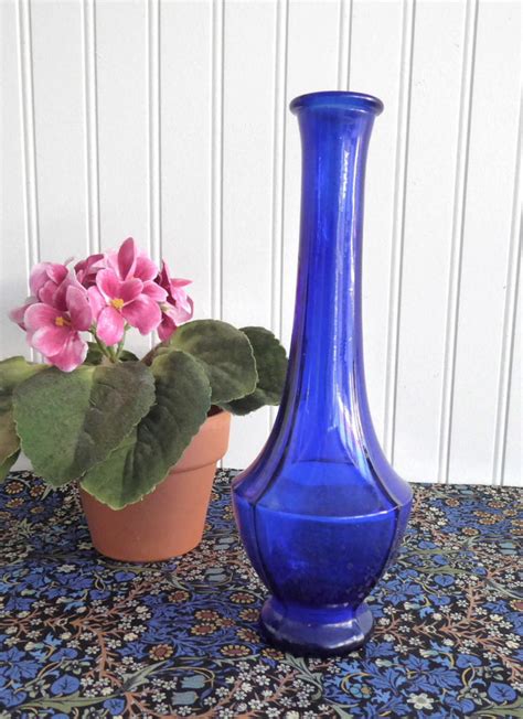 Cobalt Blue Glass Vase 1940s Art Deco Paneled Bud Vase Vintage Art Gla