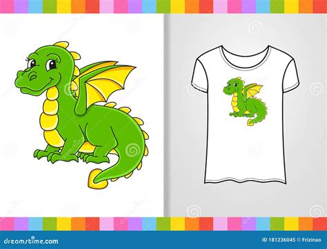 T Shirt Design Fairytale Dragon Cute Character On Shirt Hand Drawn