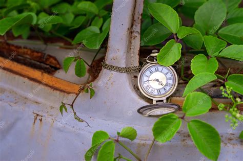 Premium Photo | Vintage pocket watch on old car and vine