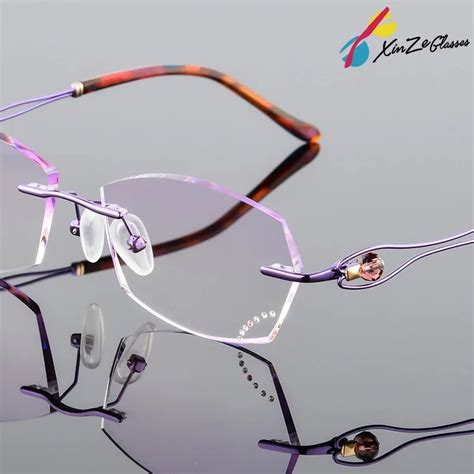 xinze titanium eyeglasses diamond trimming cutting rimless eyeglasses prescription optical