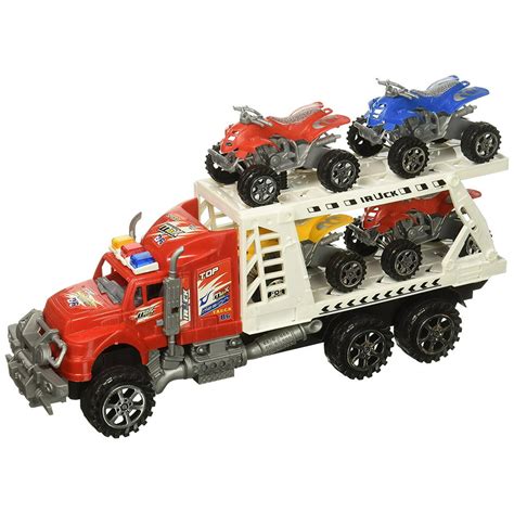 Atv Transporter Trailer Childrens Friction Toy Truck Ready To Run W 4