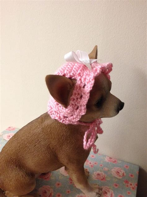 Handmade Crochet Pink Bonnet Hat For Xx Small Chihuahua Dogs