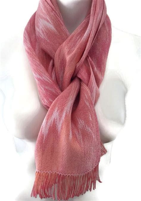 Hand Dyed Handwoven Fringed Tencel Scarf In Shades Pinks Hss2