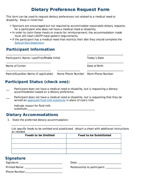 Dietary Preference Request Education Mn Doc Template Pdffiller