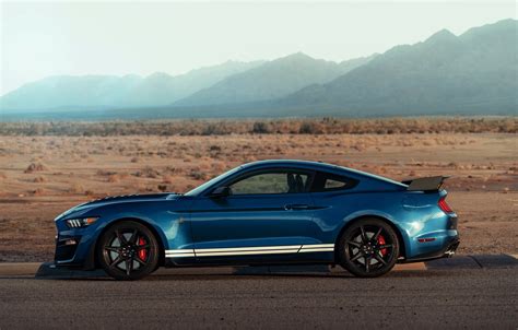 Wallpaper Blue Mustang Ford Shelby Gt500 Side View