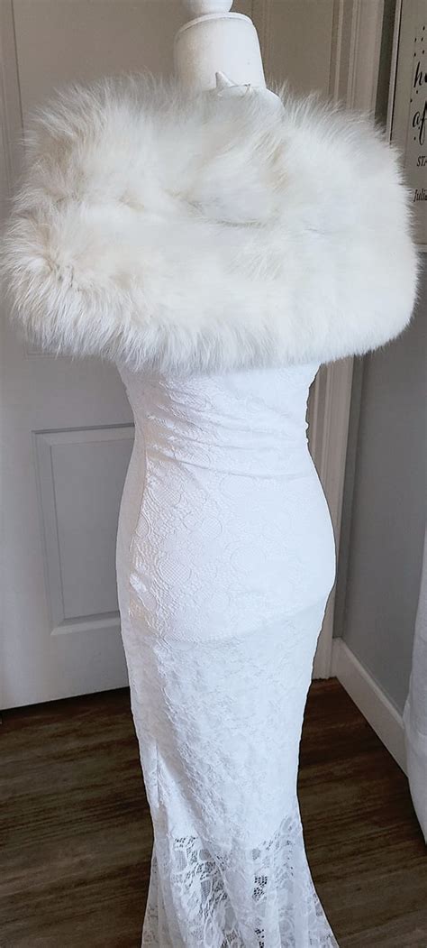 Luxury Vintage Arctic Fox Fur Stole White Bridal Fur Shawl Real Fur