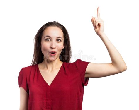 Funny Brunette Pointing Up Stock Image Image Of Female 91783891