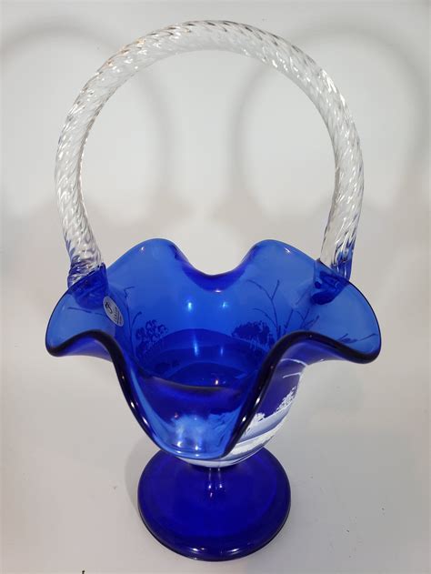 Fenton Art Glass Cobalt Blue Canaan Valley Hand Painted Etsy