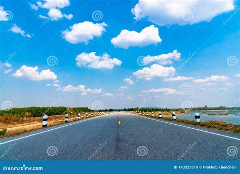 Blue Sky Background With Clouds And Empty Road Stock Image Image Of