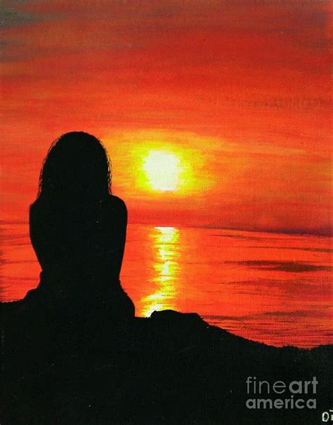 Woman Watching Sunset Painting By Olga Zavgorodnya