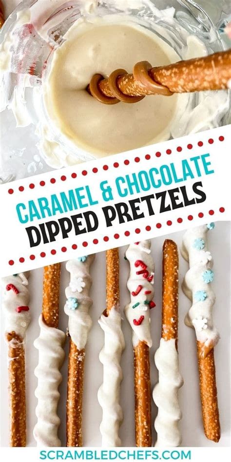Festive Dipped Pretzel Rods With Caramel Twist Recipe Chocolate Dipped Pretzels Pretzel Dip
