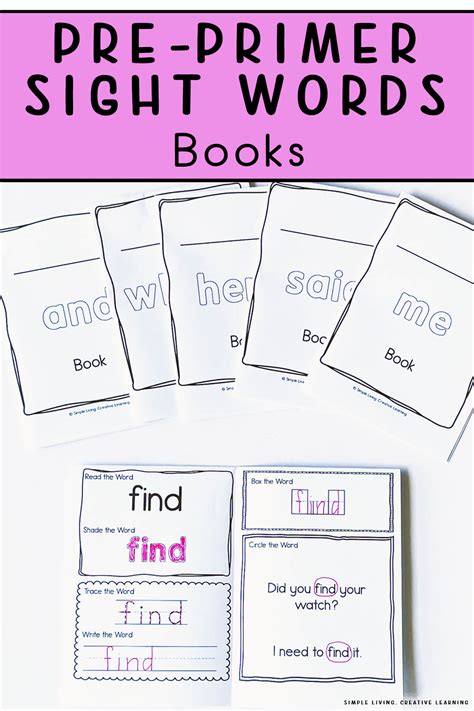 Pre Primer Sight Words Books Simple Living Creative Learning