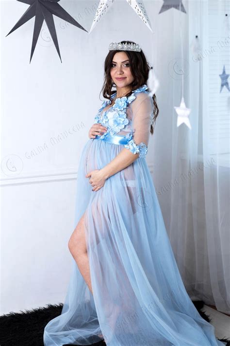 Blue Maternity Dress For Photo Shoot Pregnancy Robe Light Blue Etsy