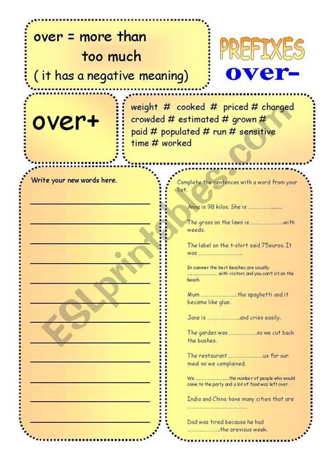 Prefixes Over Under Esl Worksheet By Kbhp