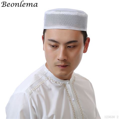 beonlema muslim men cap white mesh musulman paryer hat arab turban caps homme islamic clothing