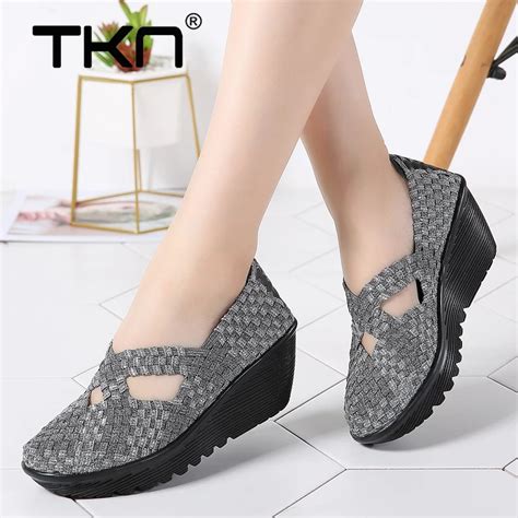 2019 Summer Women Platform Shoes Women Slip On Casual Hand Made Woven Shoes Wedge Sandals Shoes