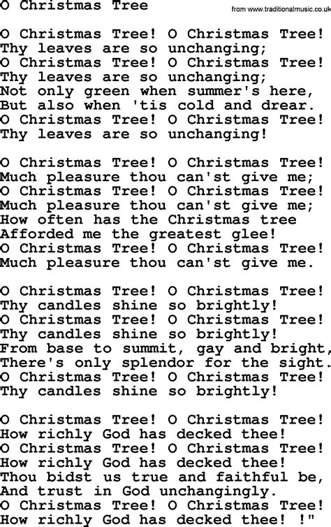 Christmas Hymns, Carols and Songs, title O Christmas Tree  complete