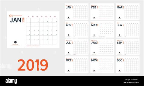 Vector Of 2019 New Year Calendar In Clean Minimal Table Simple Style