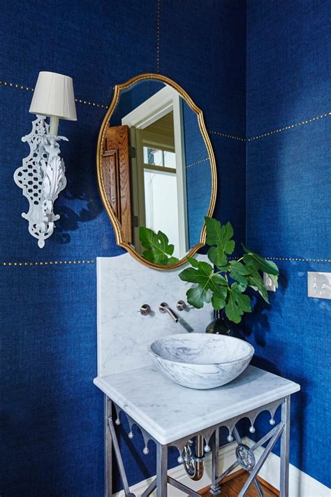 Blue Powder Room With Wallpaper Hgtv